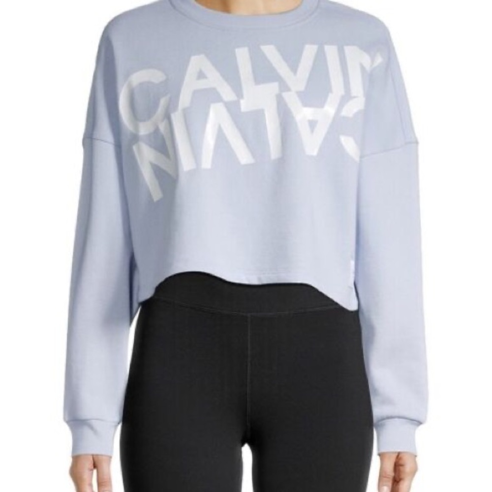 Calvin Klein Performance dual logo crop sweatshirt, light blue, SIZE L